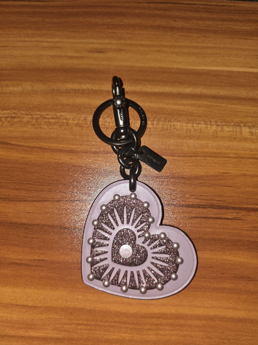 Coach Lavender Leather Keychain Charm with Glitter And Stud Accents
